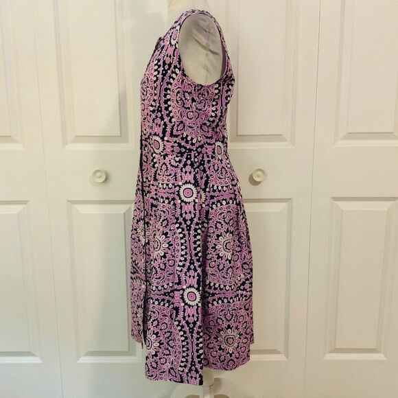 Talbots Purple Print Sleeveless Cotton Fit & Flare Dress Size 8 - Picture 4 of 11